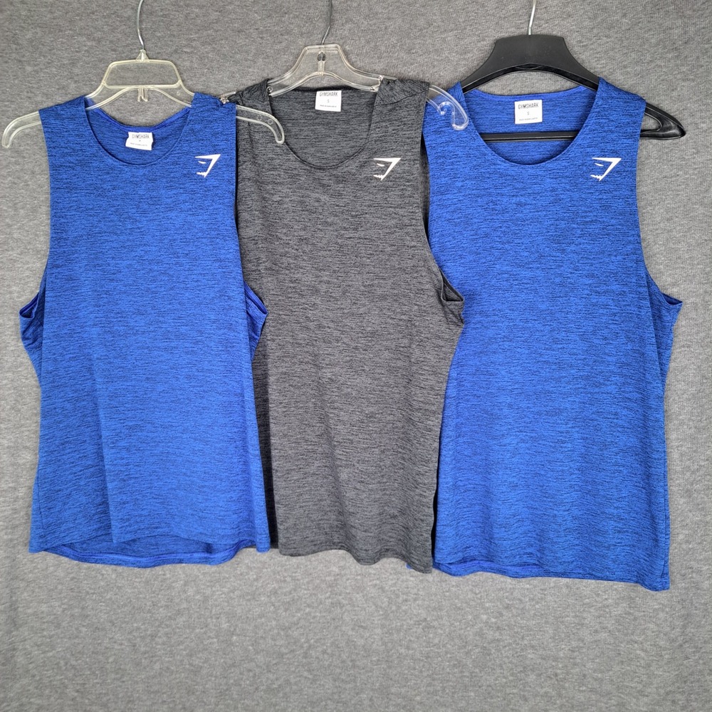 Gymshark Tank Tops Men Small Blue Gray Lot of 3 Heathered Sleeveless Gym Workout